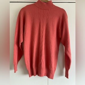 Precious Fibers 100% Cashmere Mock Neck Sweater Small Pink Salmon Fuchsia
